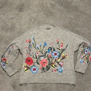 Aiden Gray Sweater with Colorful Floral Embroidery